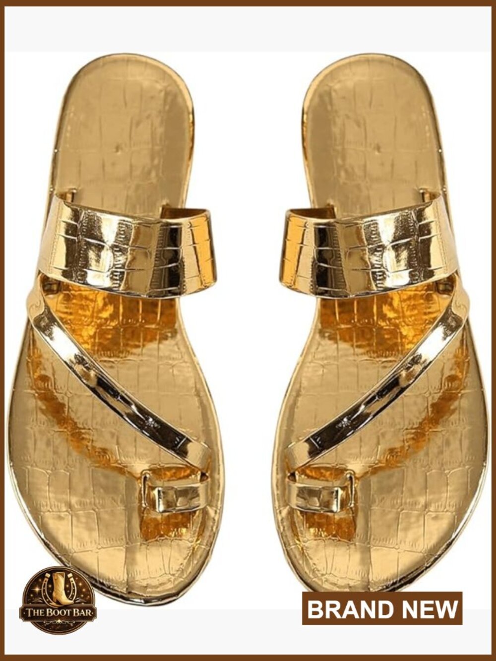 Metallic Leather Toe Ring Slide Sandals Dressy Slip on Flats